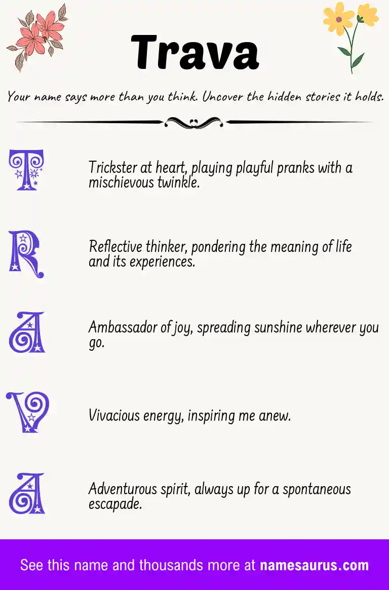 Acrostic poem about Trava.