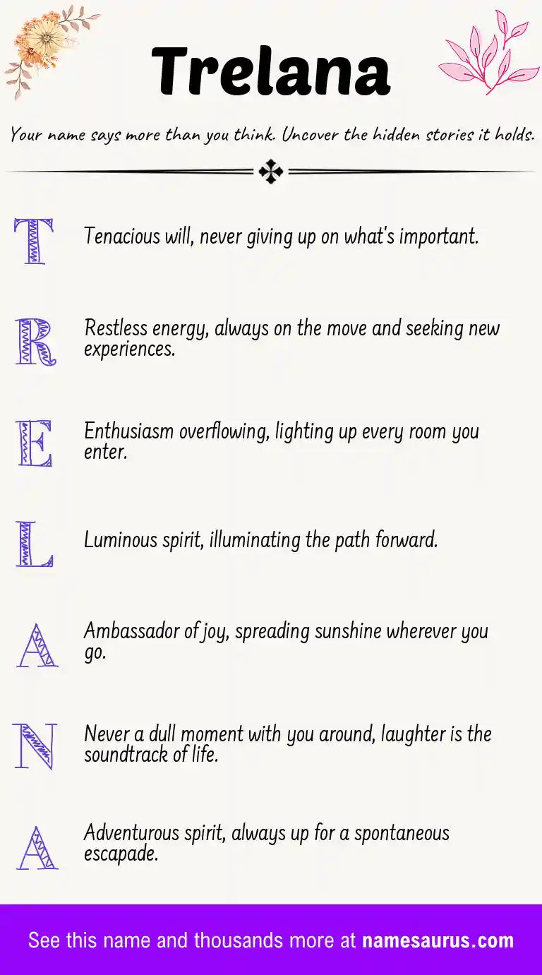 Acrostic poem about Trelana.