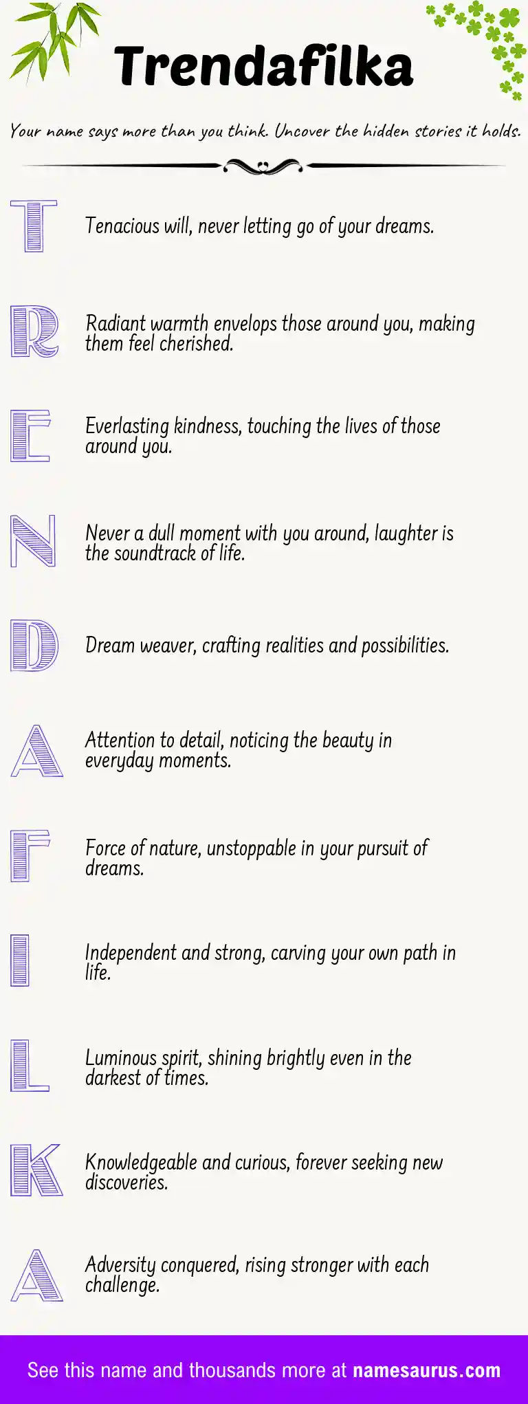 Acrostic poem about Trendafilka.
