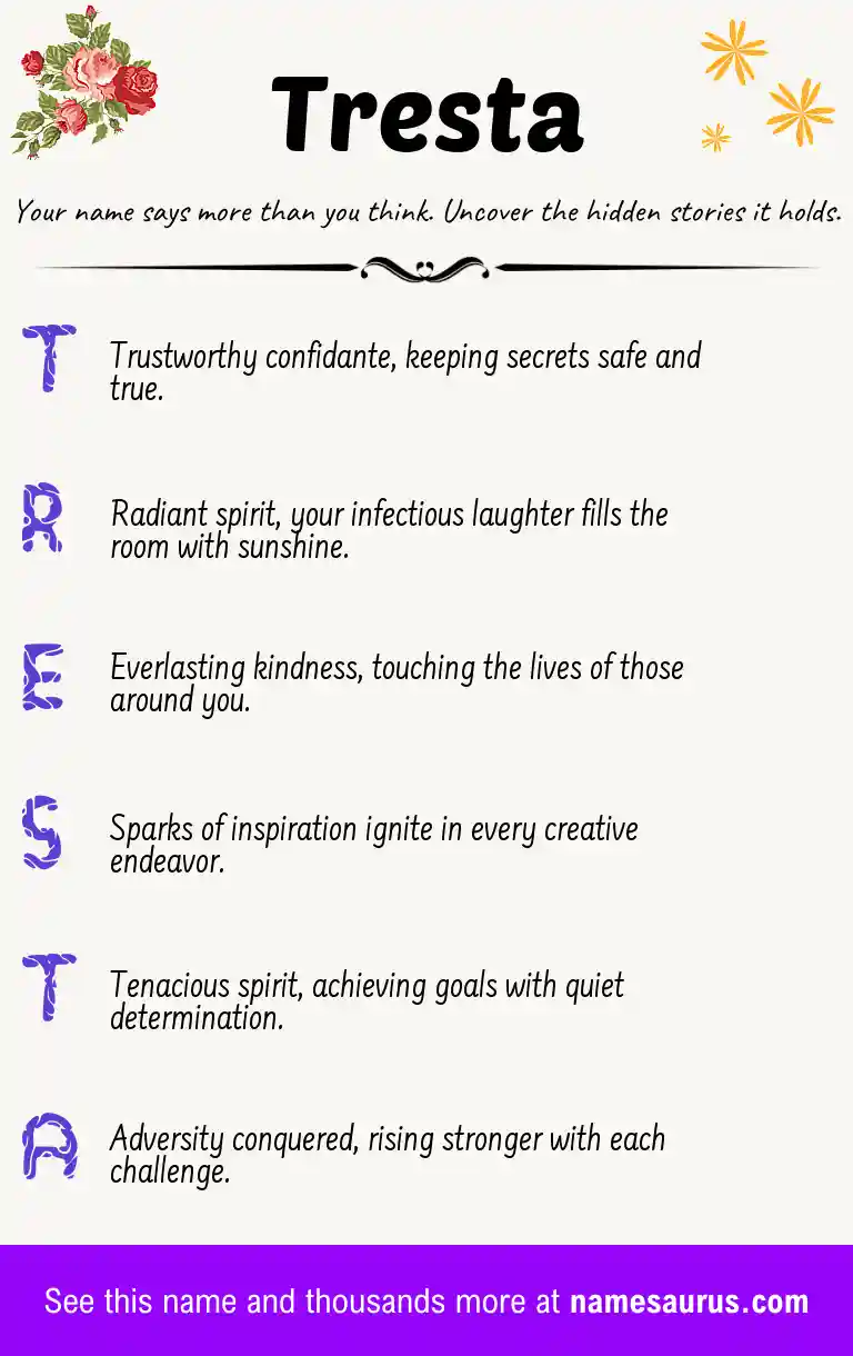 Acrostic poem about Tresta.