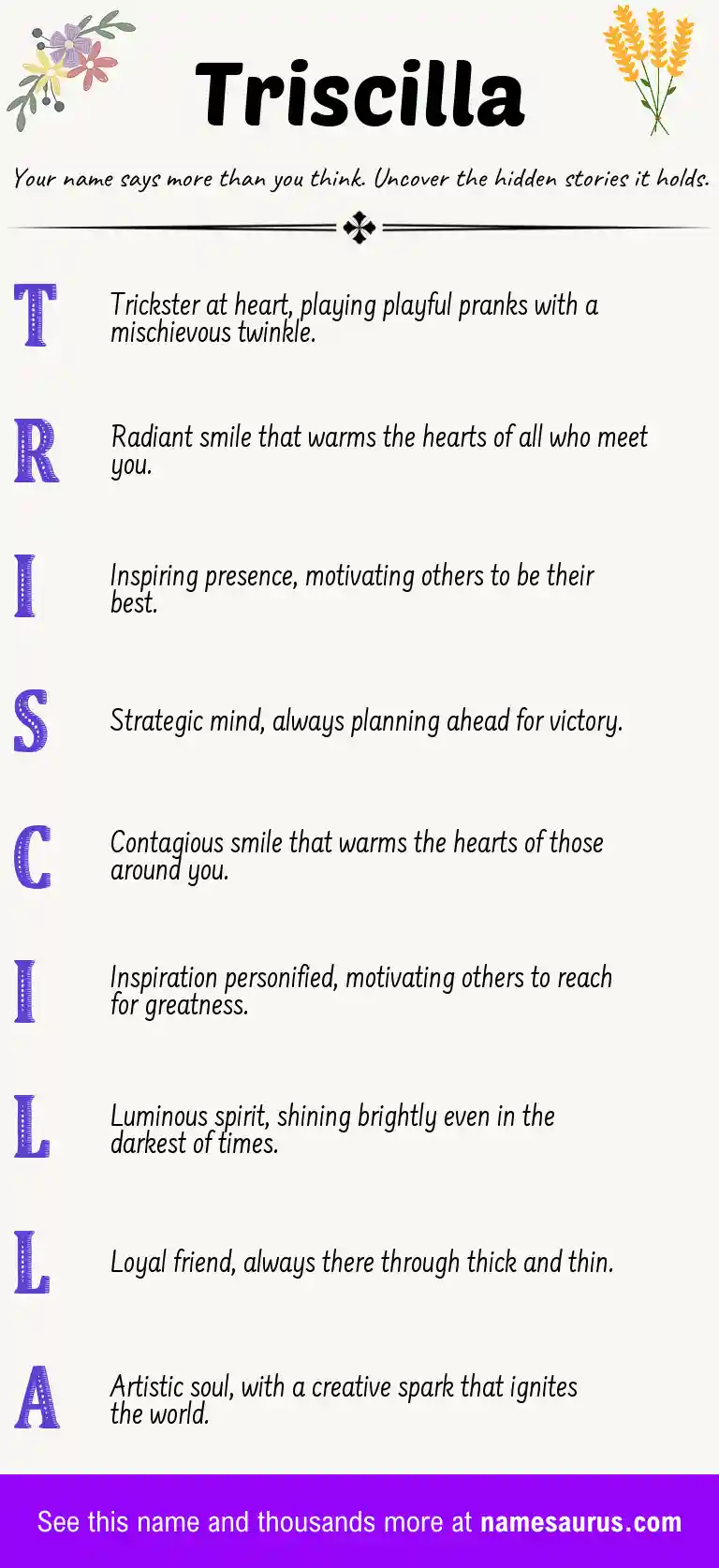 Acrostic poem about Triscilla.