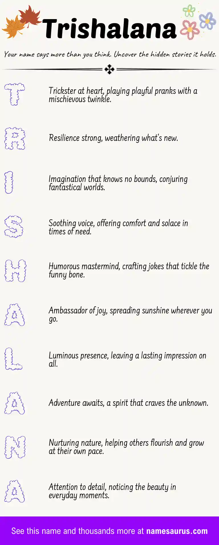 Acrostic poem about Trishalana.