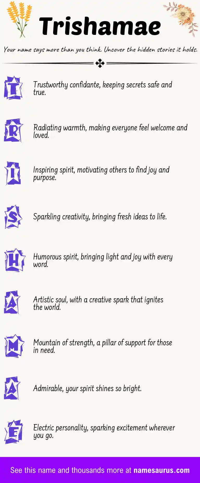 Acrostic poem about Trishamae.