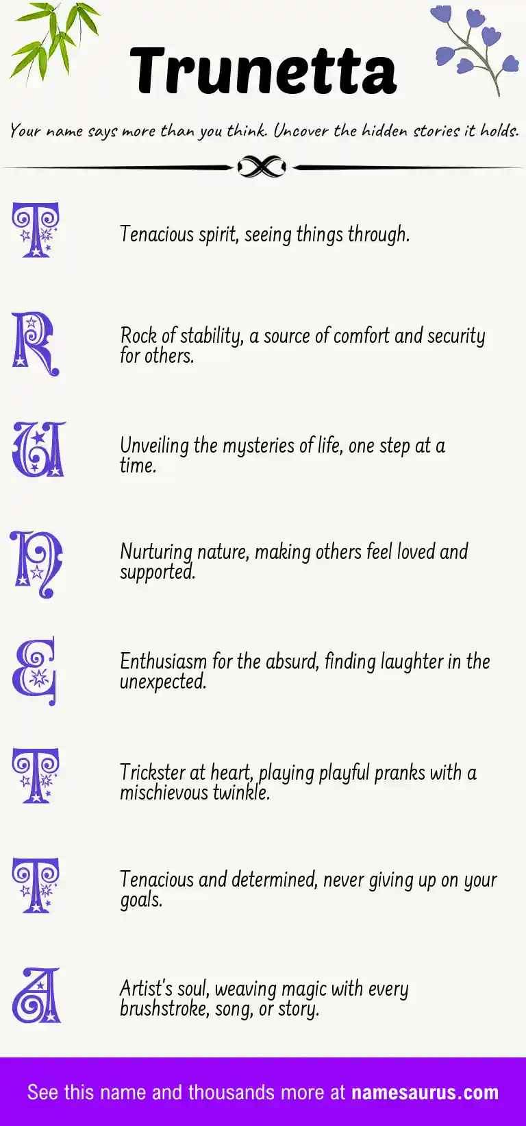 Acrostic poem about Trunetta.