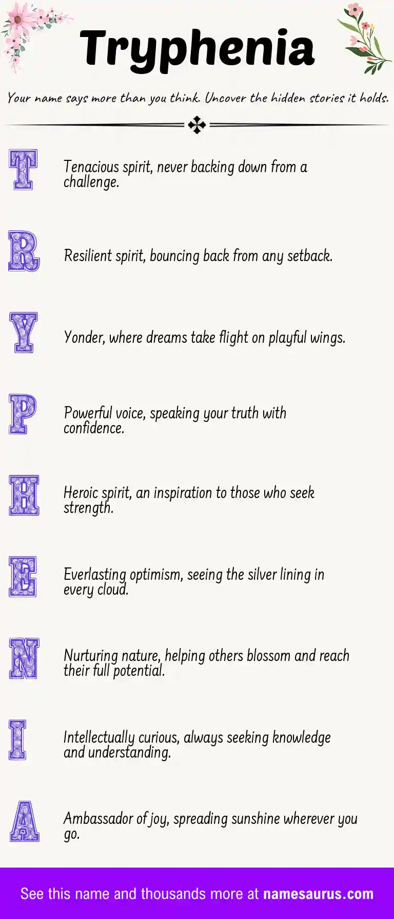 Acrostic poem about Tryphenia.