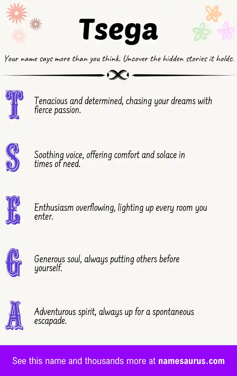 Acrostic poem about Tsega.