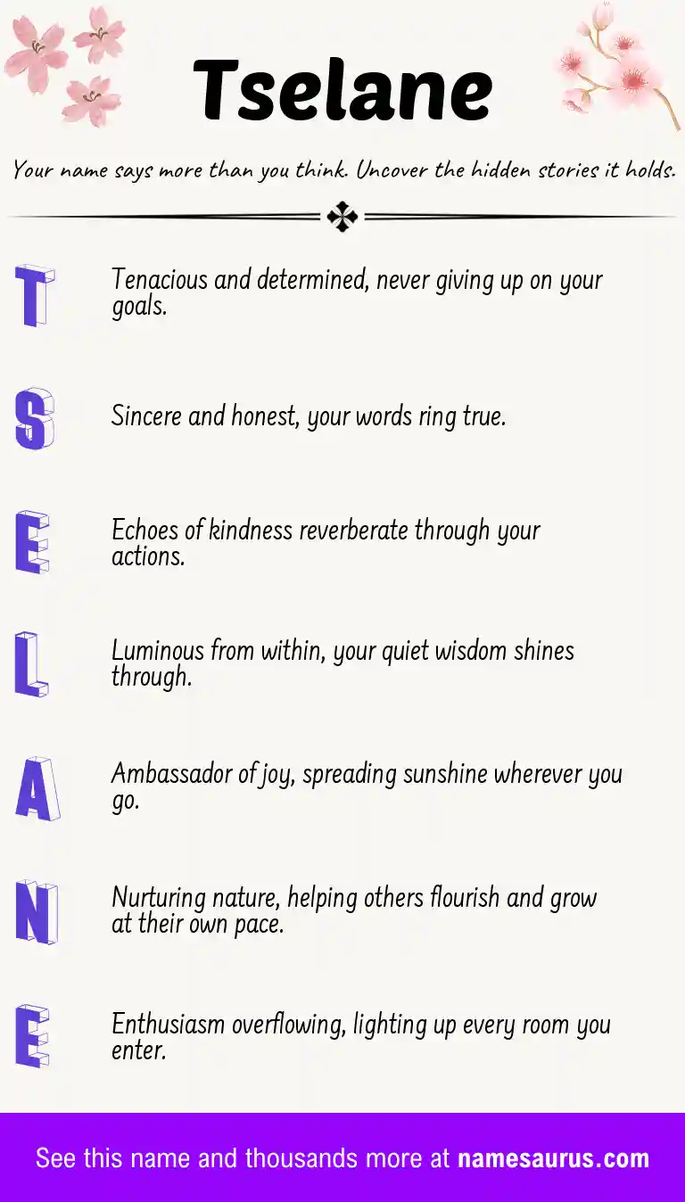 Acrostic poem about Tselane.