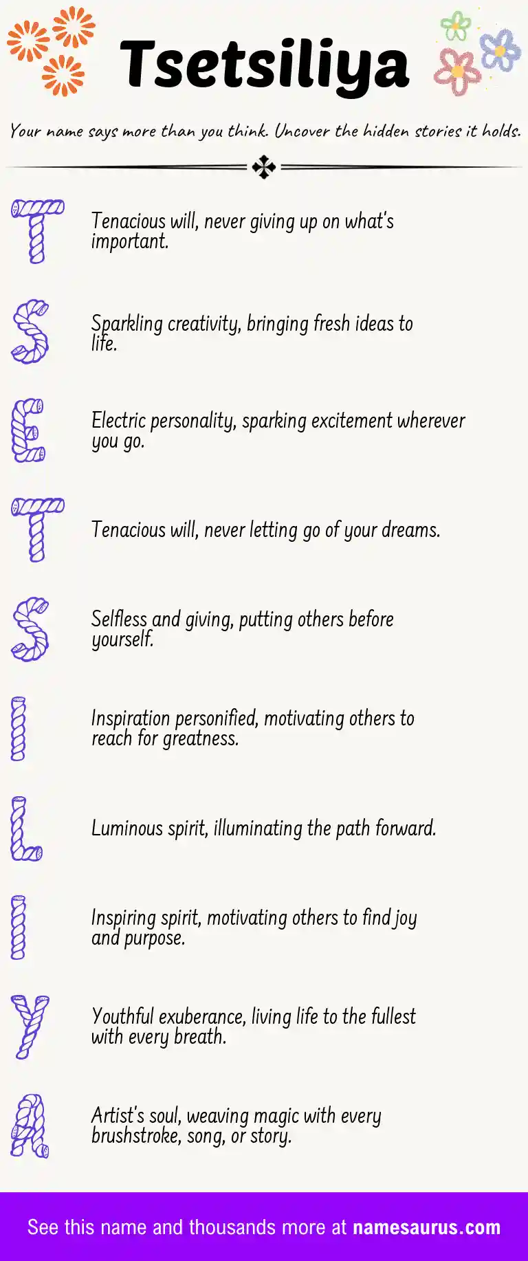 Acrostic poem about Tsetsiliya.