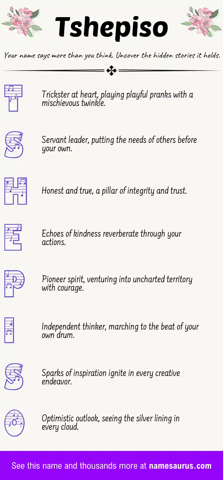 Acrostic poem about Tshepiso.
