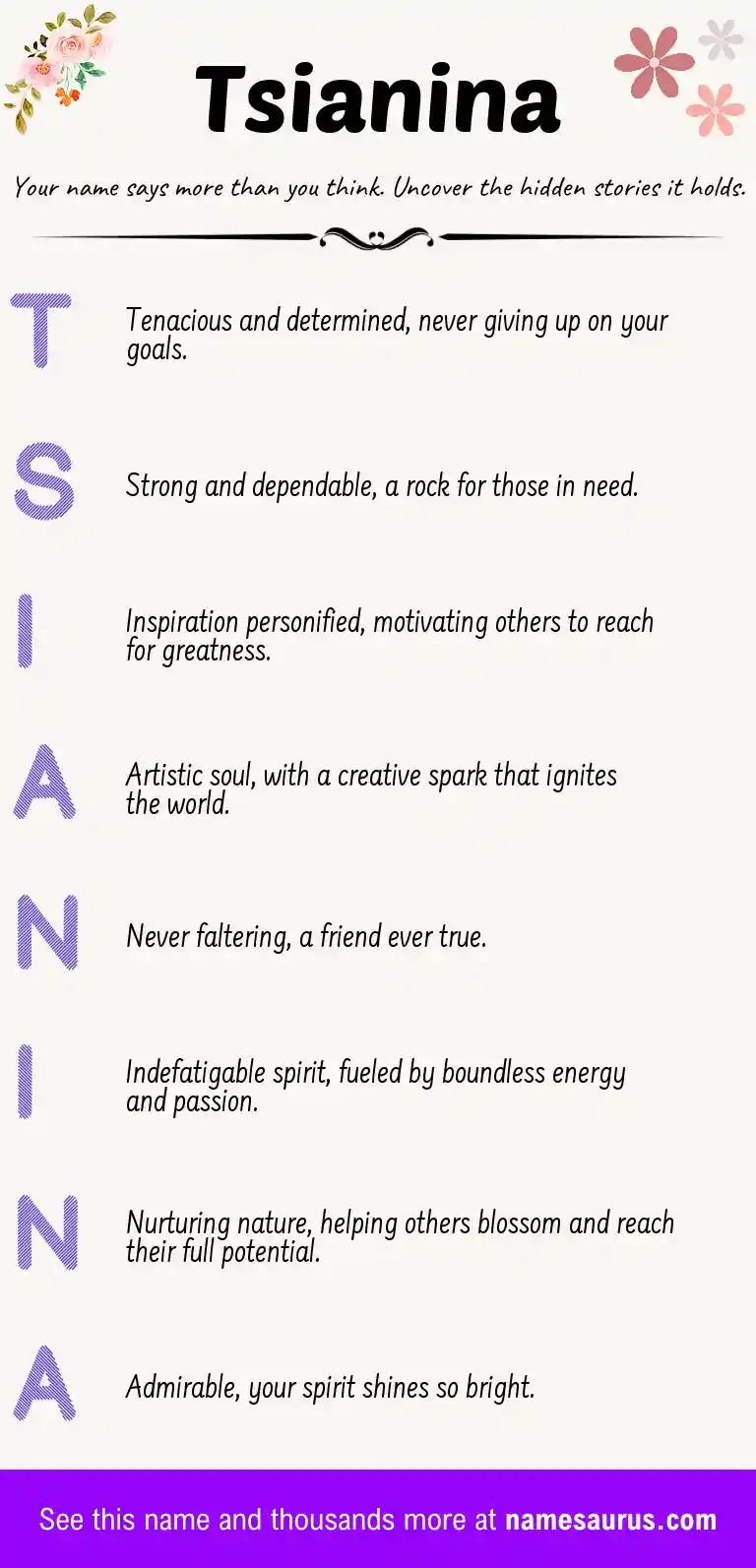 Acrostic poem about Tsianina.
