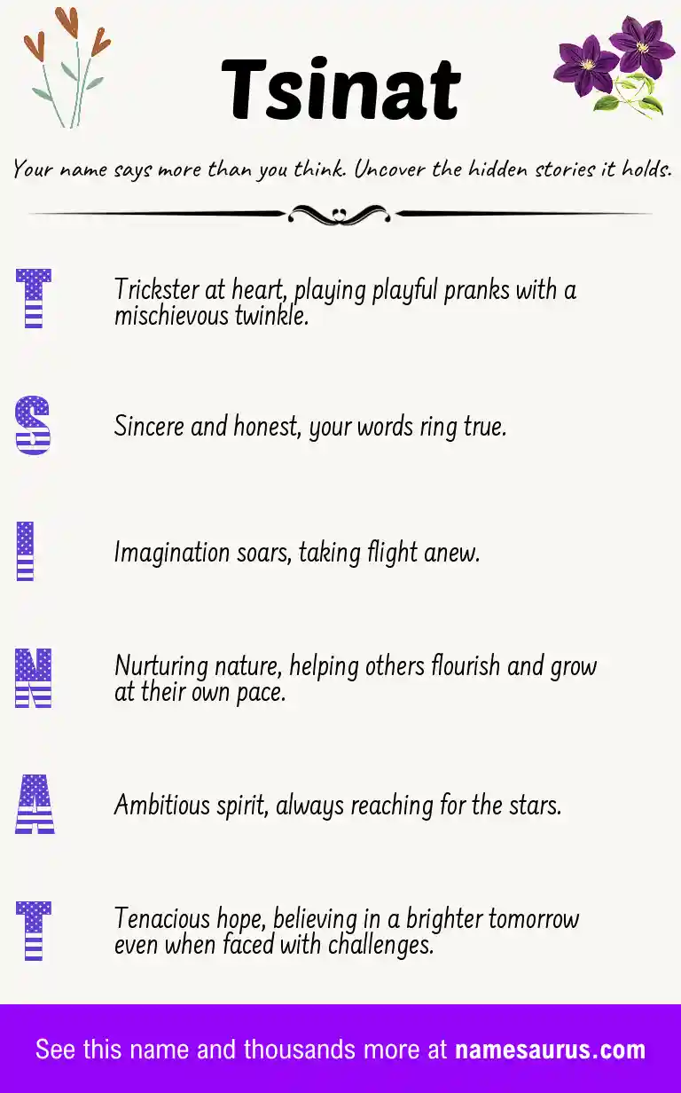 Acrostic poem about Tsinat.