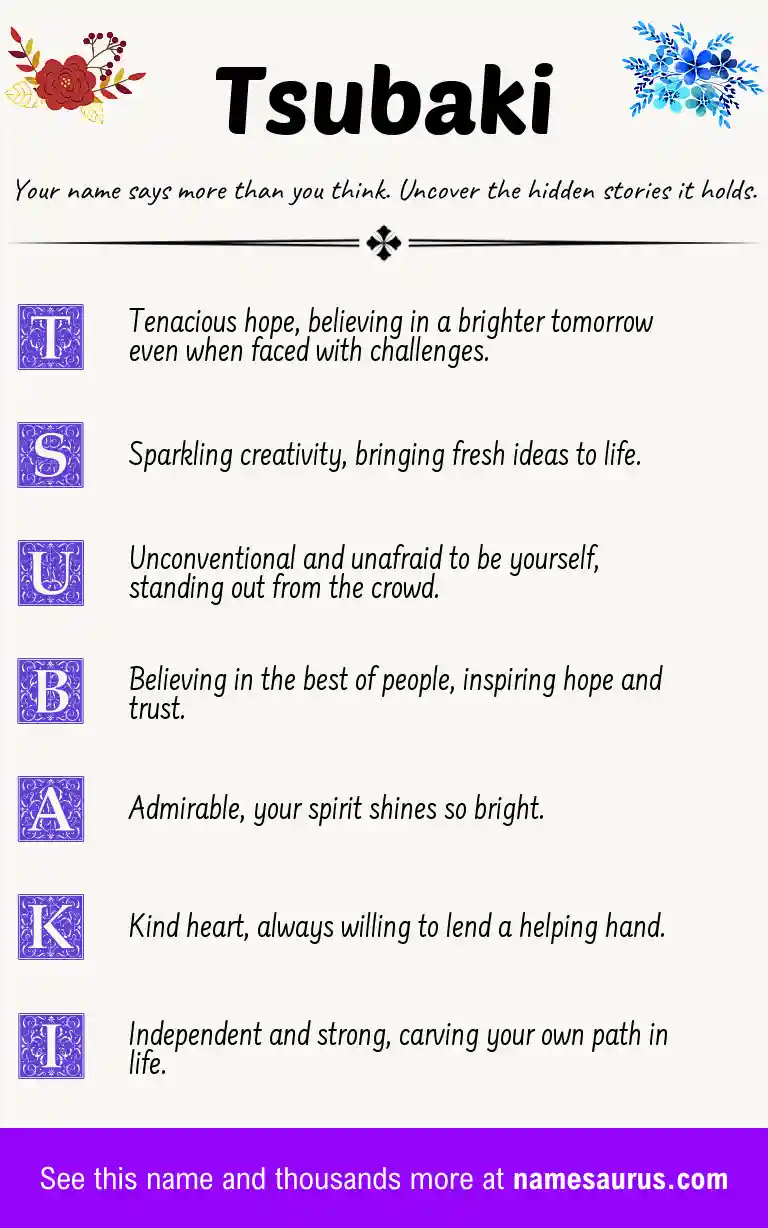 Acrostic poem about Tsubaki.