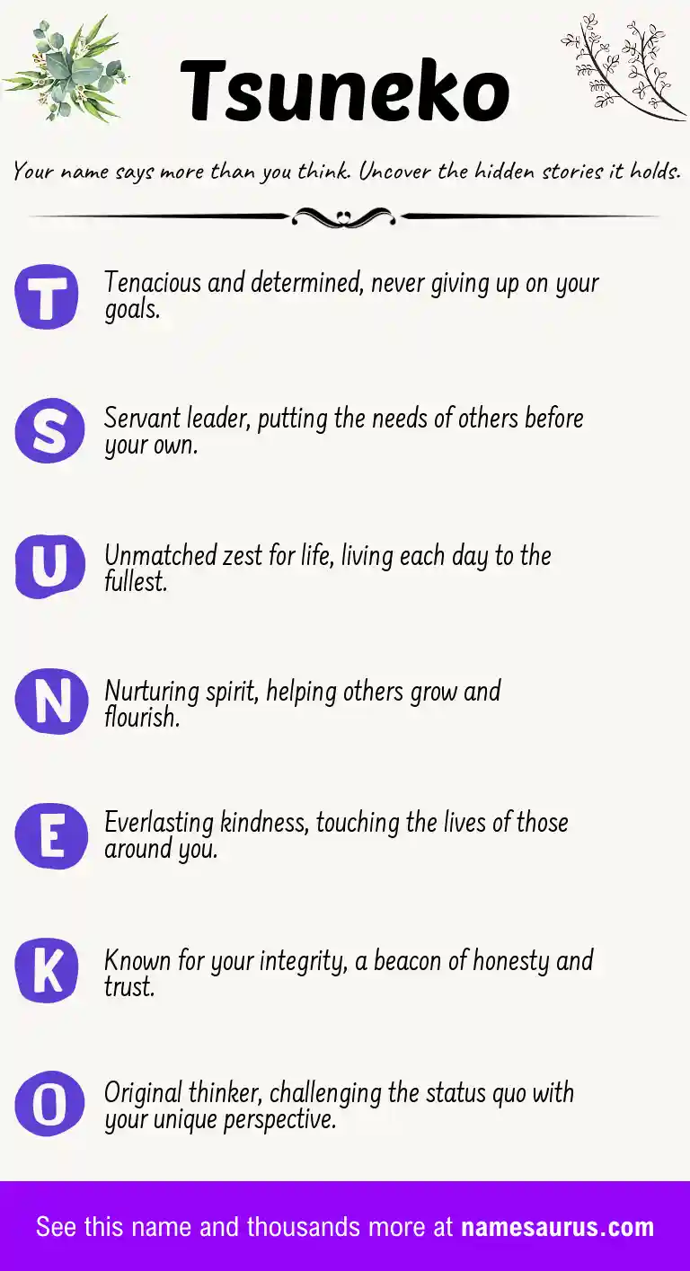 Acrostic poem about Tsuneko.