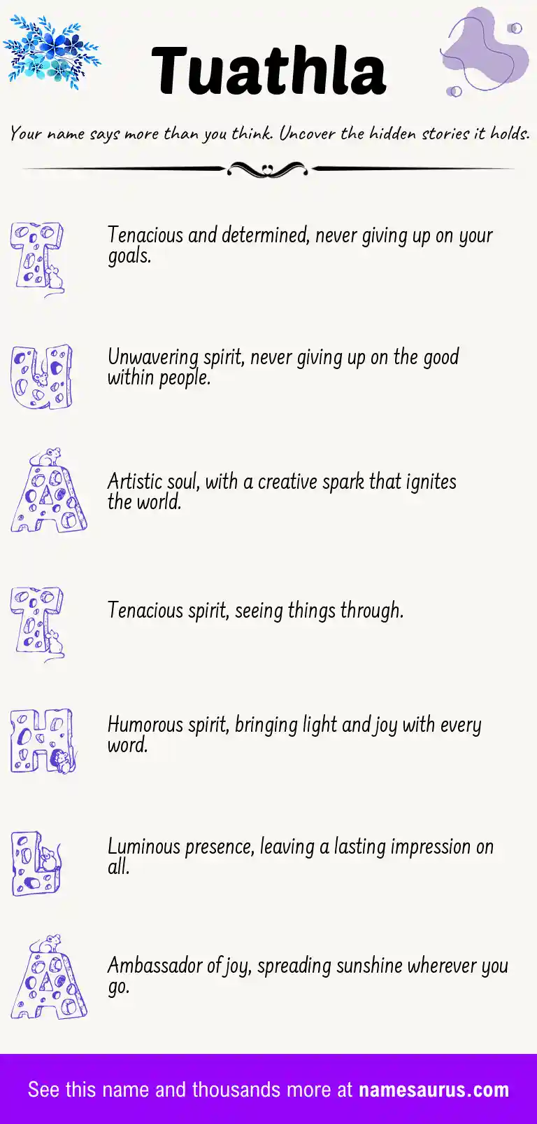 Acrostic poem about Tuathla.