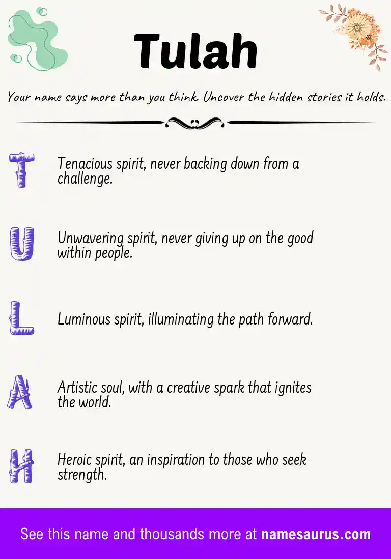 Acrostic poem about Tulah.