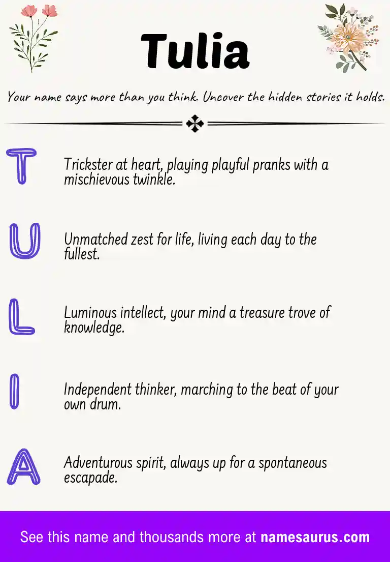 Acrostic poem about Tulia.