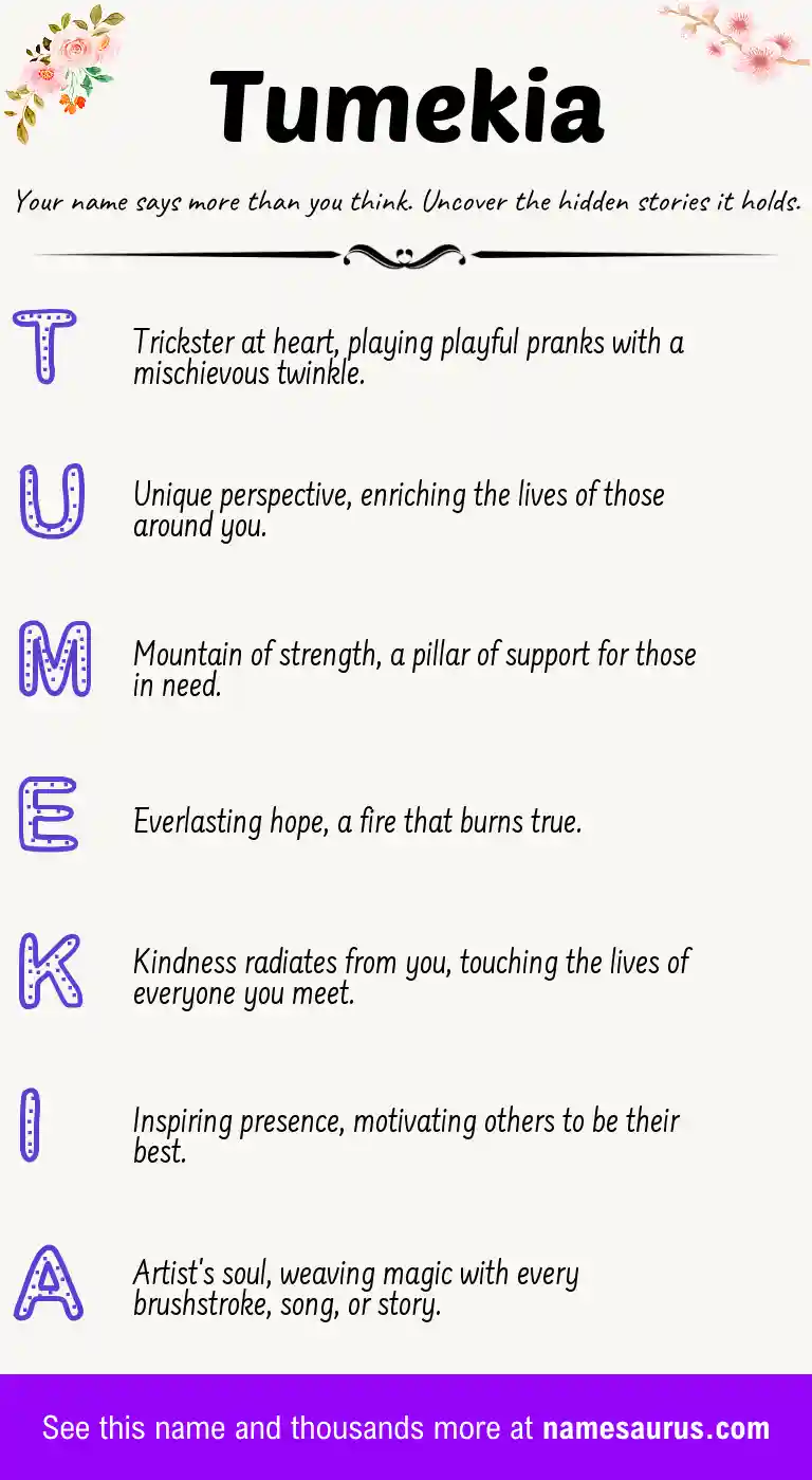 Acrostic poem about Tumekia.