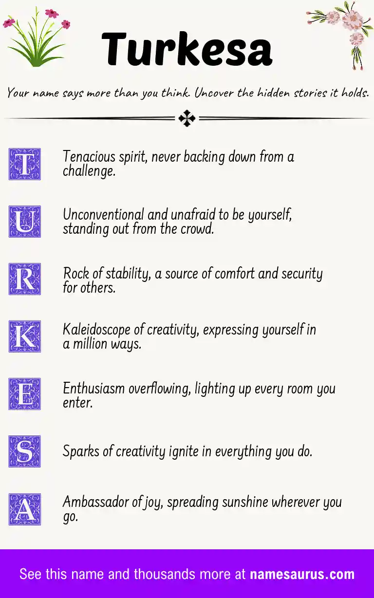Acrostic poem about Turkesa.
