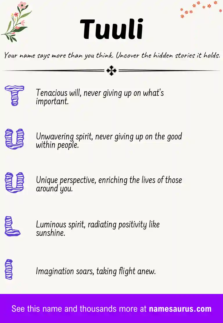 Acrostic poem about Tuuli.