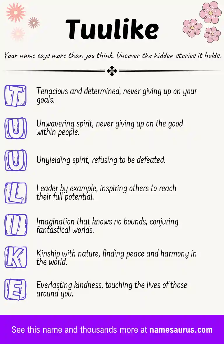 Acrostic poem about Tuulike.