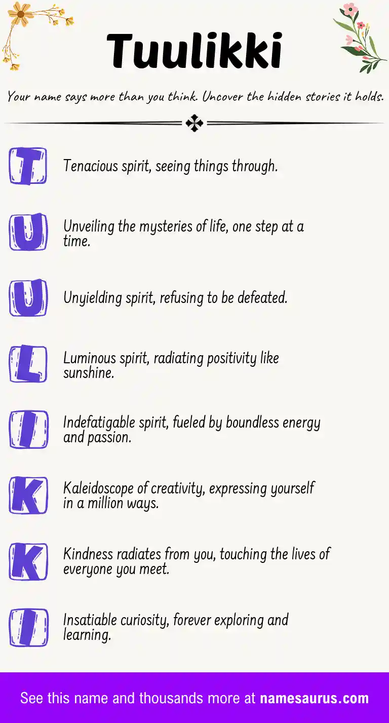 Acrostic poem about Tuulikki.