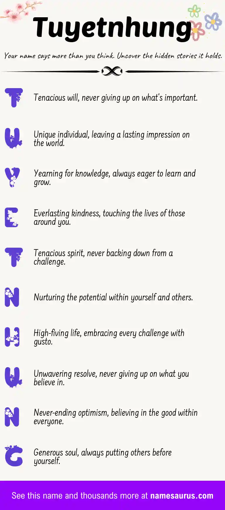 Acrostic poem about Tuyetnhung.
