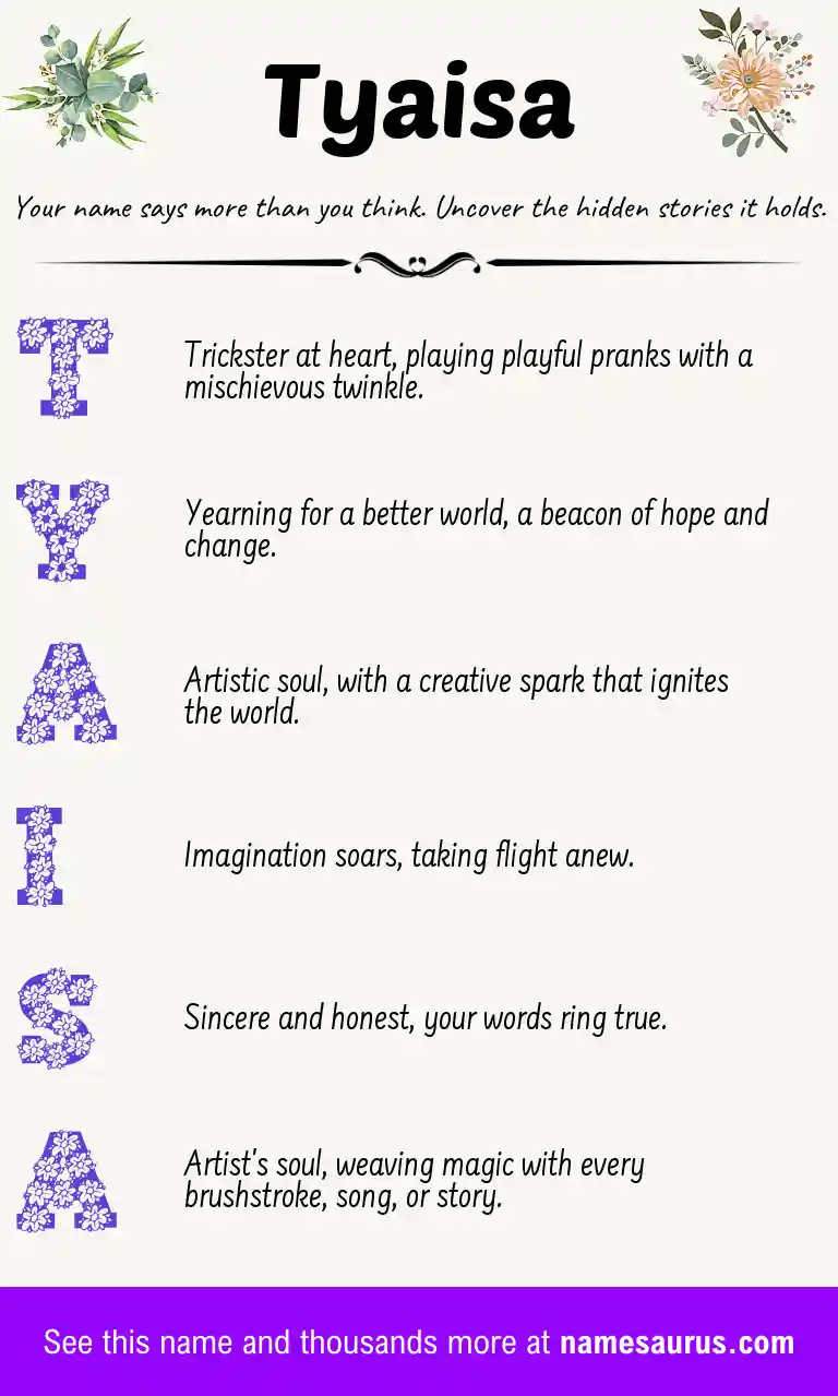 Acrostic poem about Tyaisa.