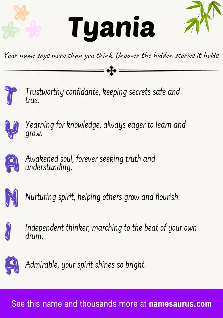 Acrostic poem about Tyania.