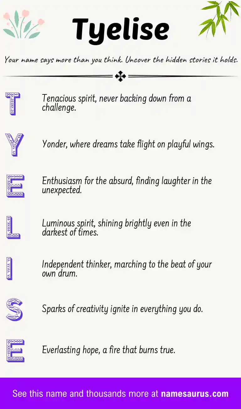 Acrostic poem about Tyelise.