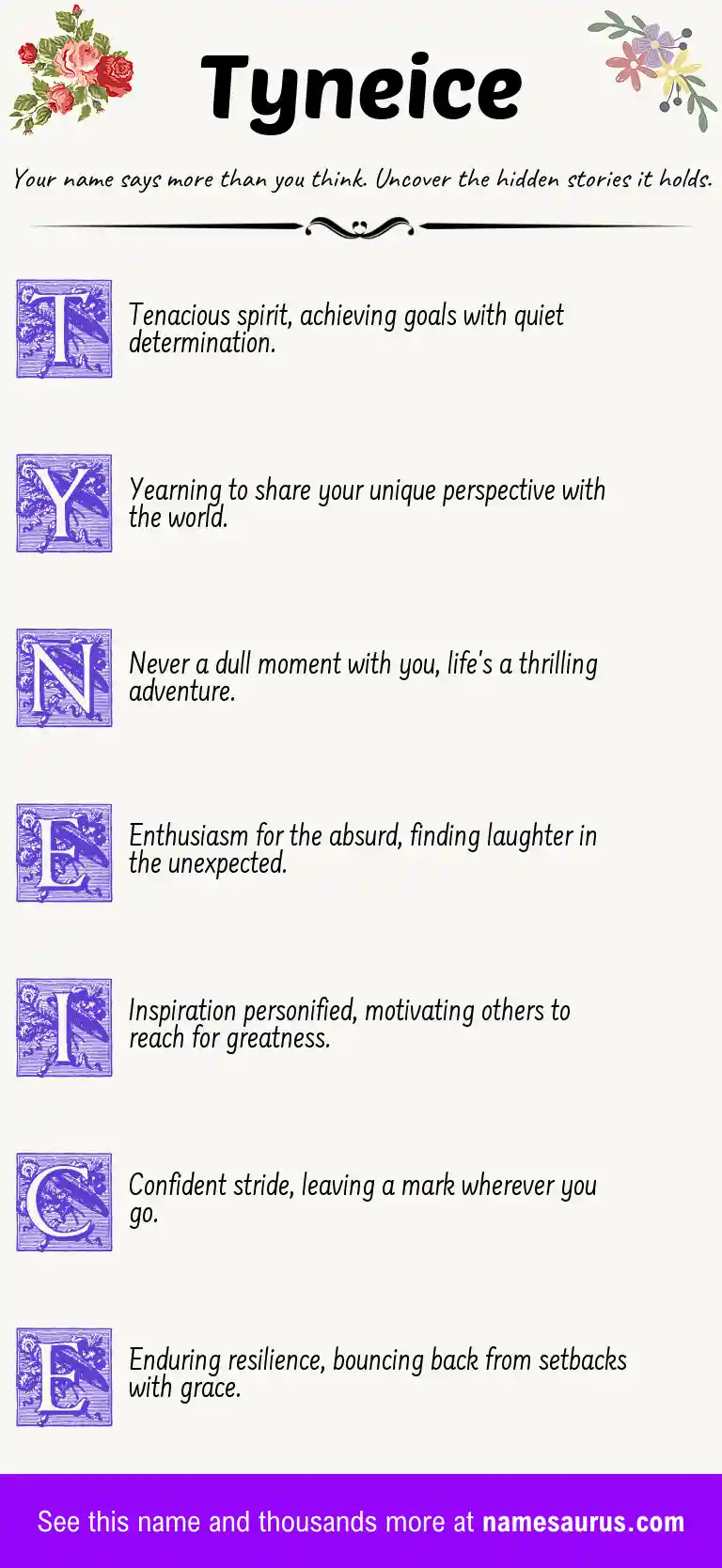 Acrostic poem about Tyneice.