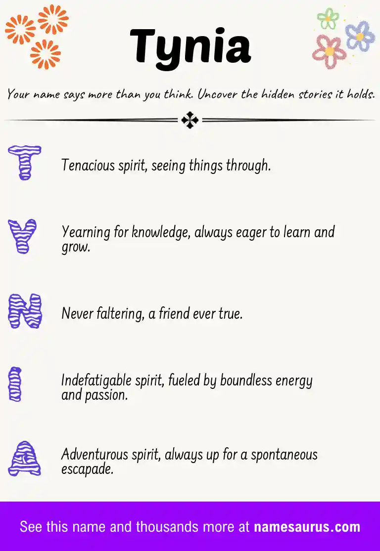 Acrostic poem about Tynia.