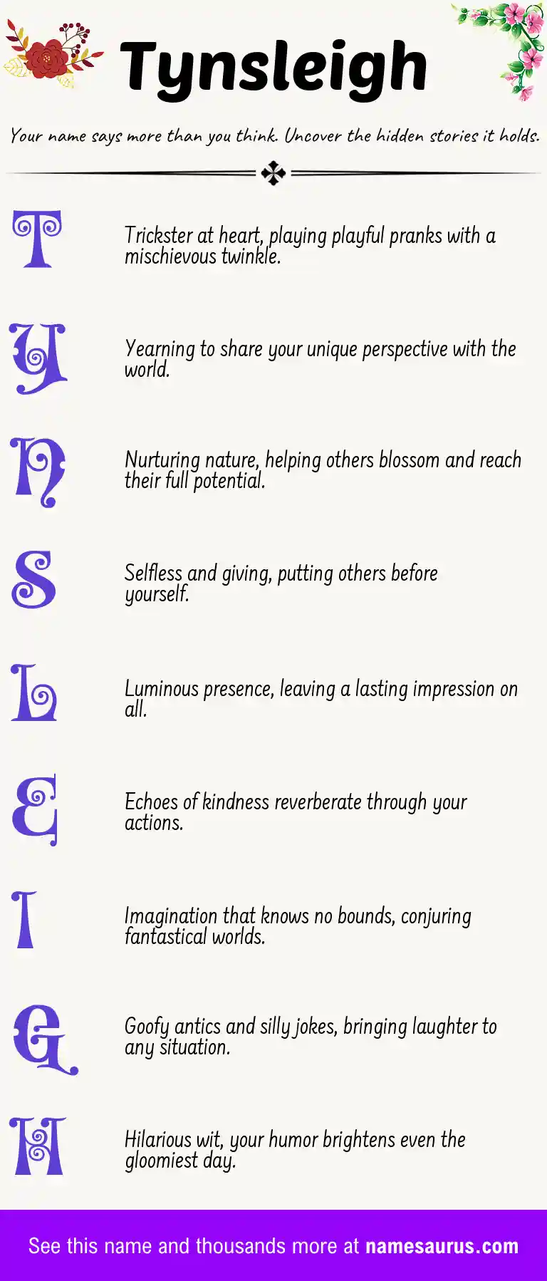 Acrostic poem about Tynsleigh.