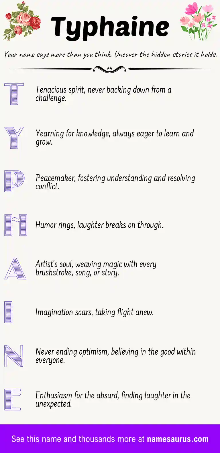 Acrostic poem about Typhaine.