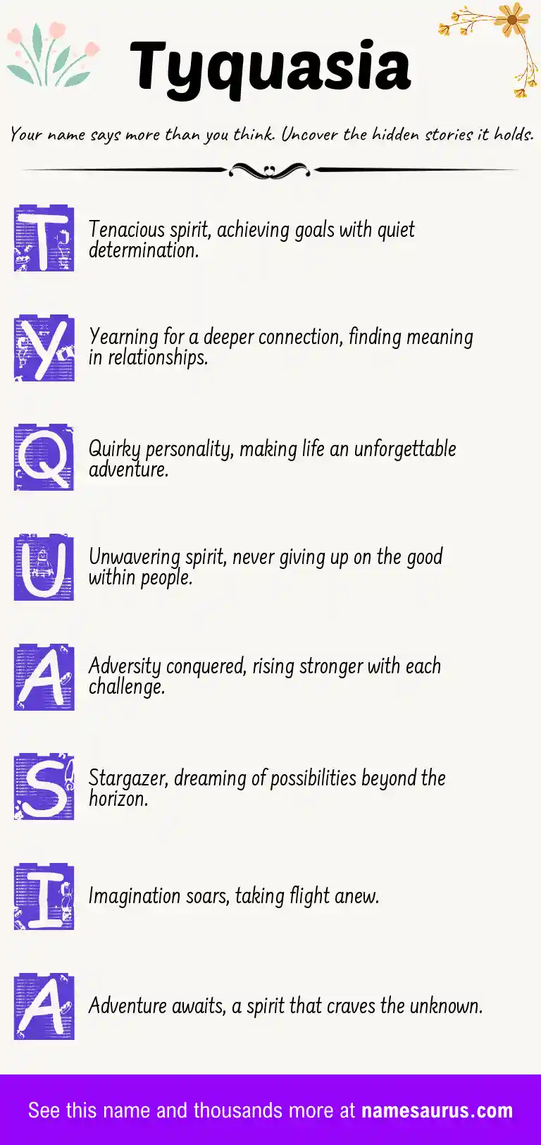 Acrostic poem about Tyquasia.