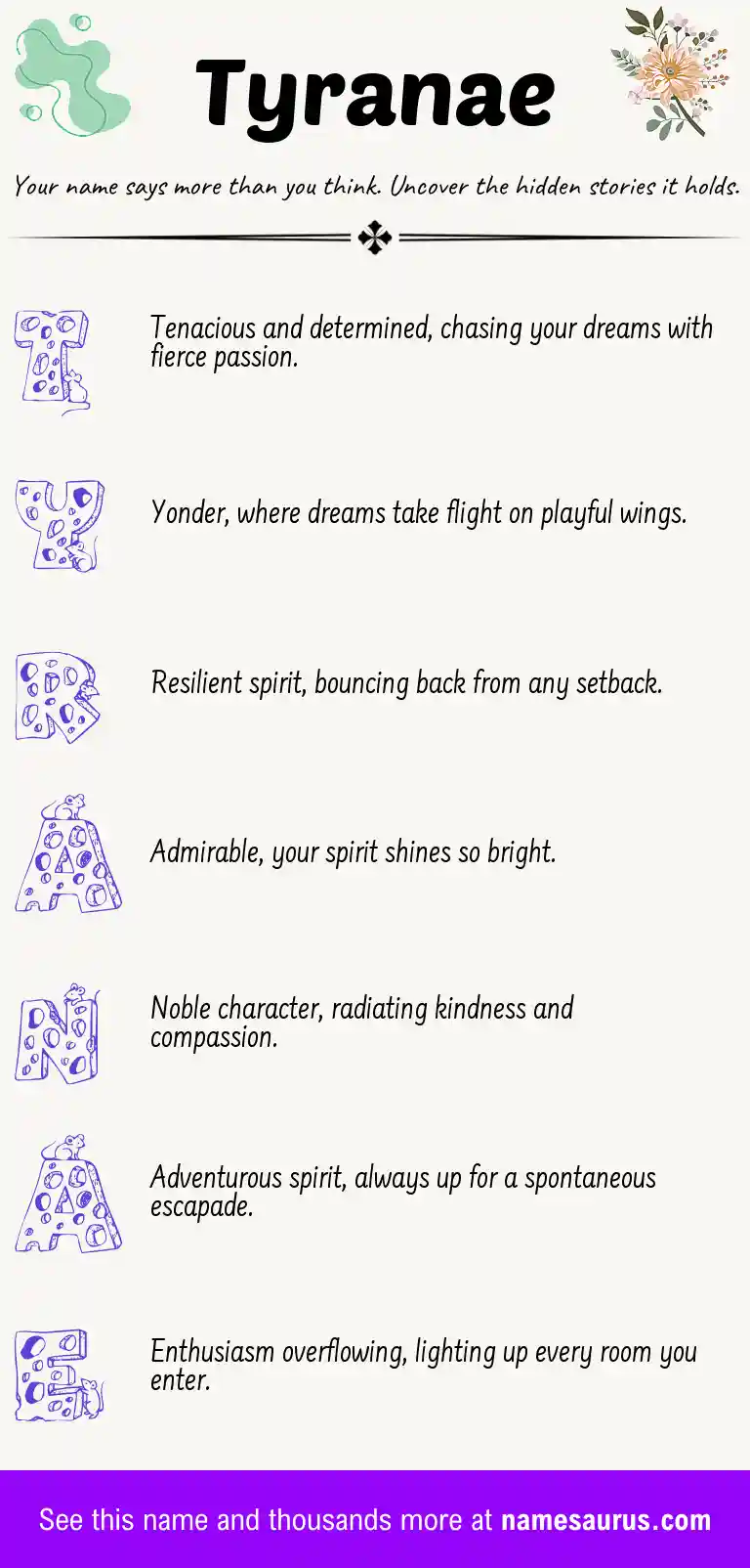 Acrostic poem about Tyranae.