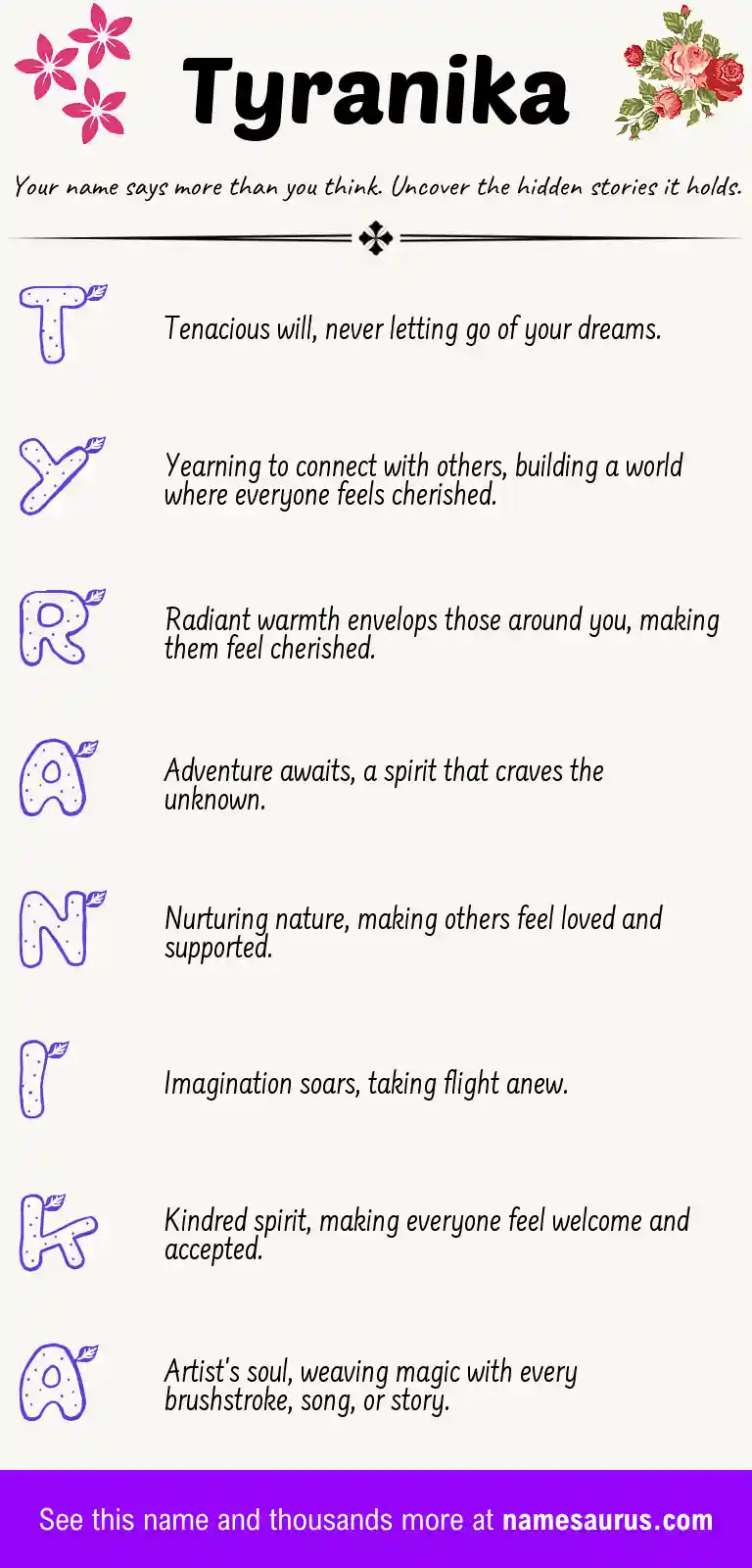 Acrostic poem about Tyranika.