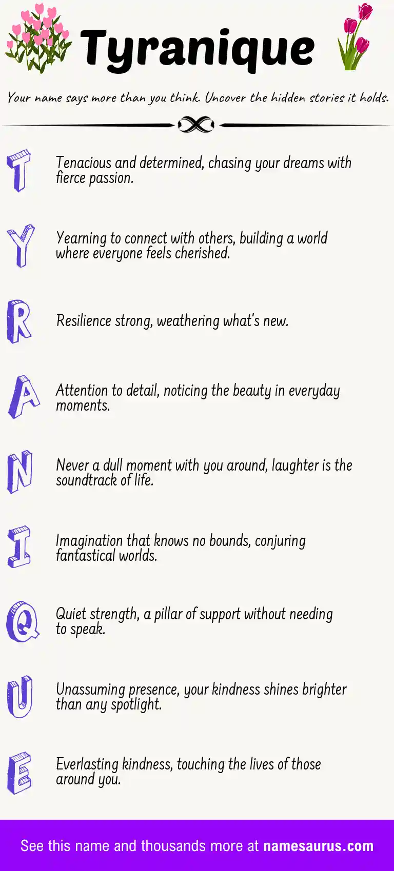 Acrostic poem about Tyranique.