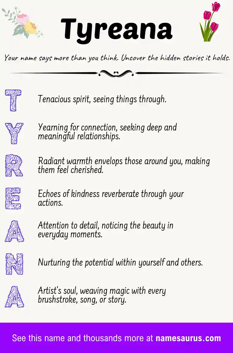 Acrostic poem about Tyreana.