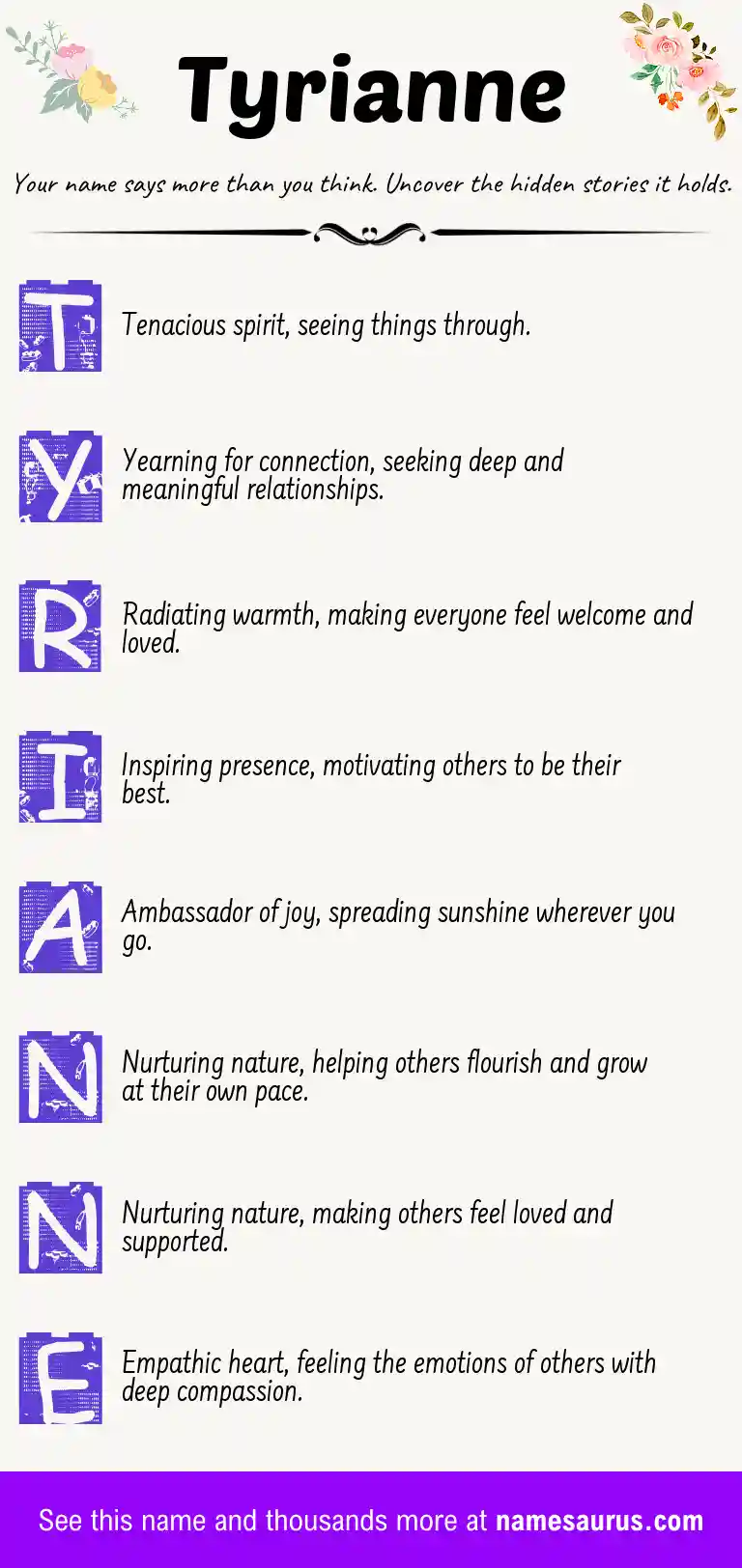 Acrostic poem about Tyrianne.