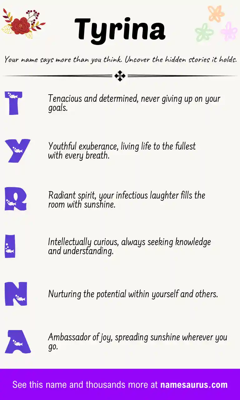 Acrostic poem about Tyrina.