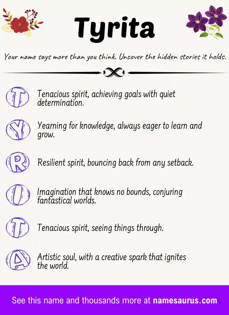 Acrostic poem about Tyrita.