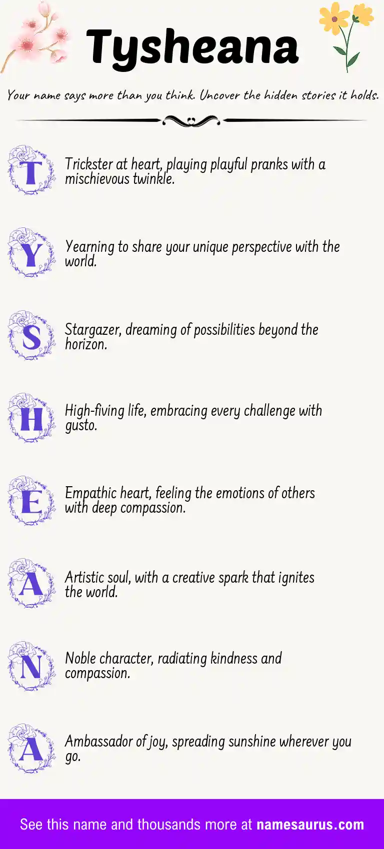 Acrostic poem about Tysheana.