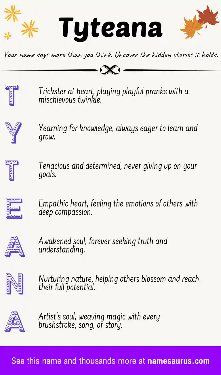 Acrostic poem about Tyteana.
