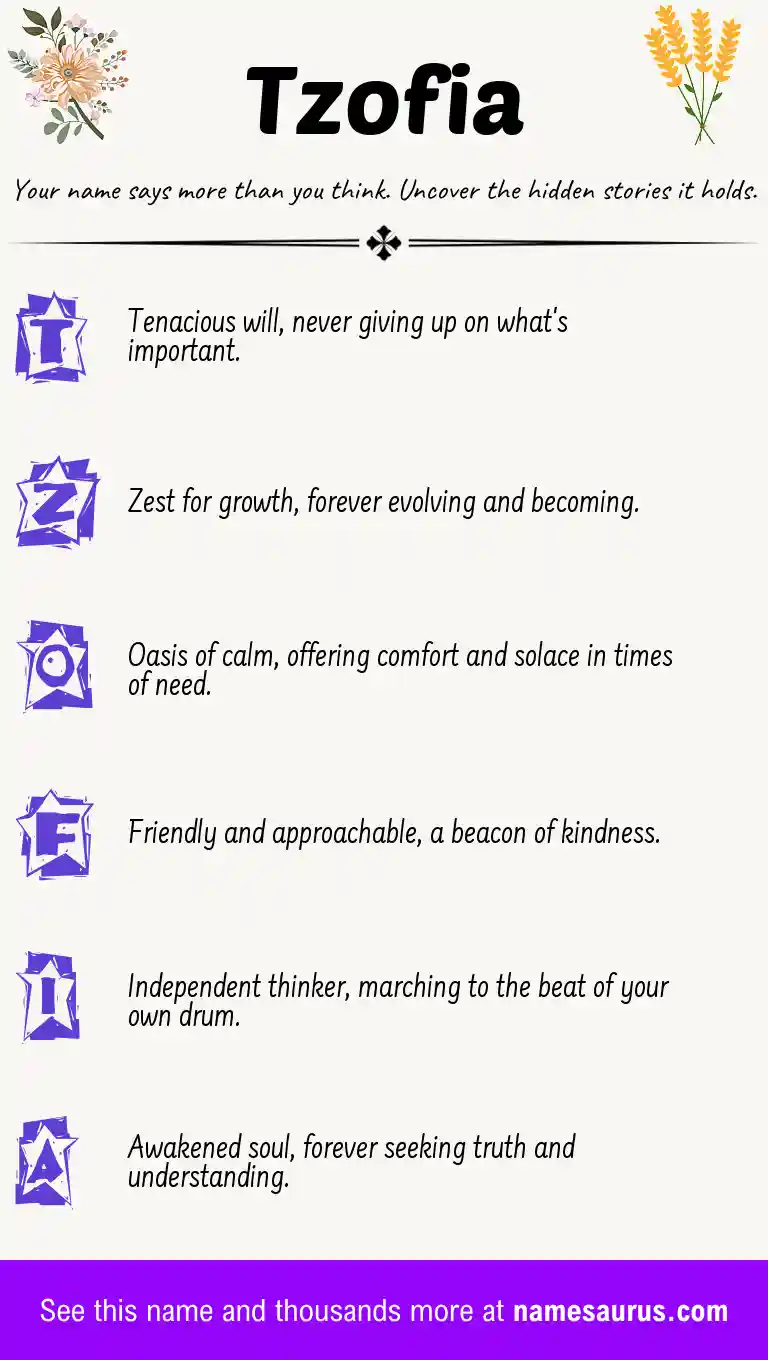 Acrostic poem about Tzofia.