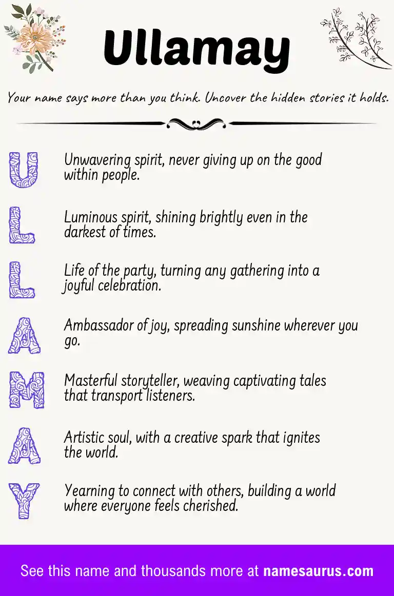 Acrostic poem about Ullamay.