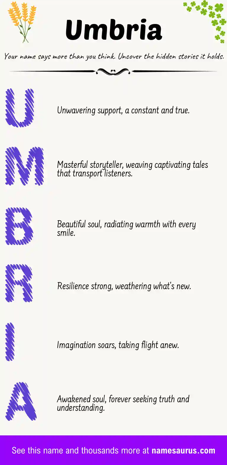 Acrostic poem about Umbria.