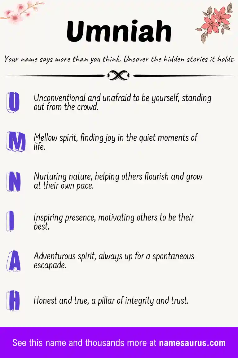 Acrostic poem about Umniah.
