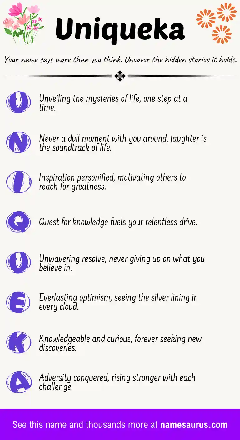 Acrostic poem about Uniqueka.