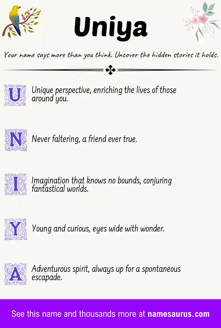 Acrostic poem about Uniya.