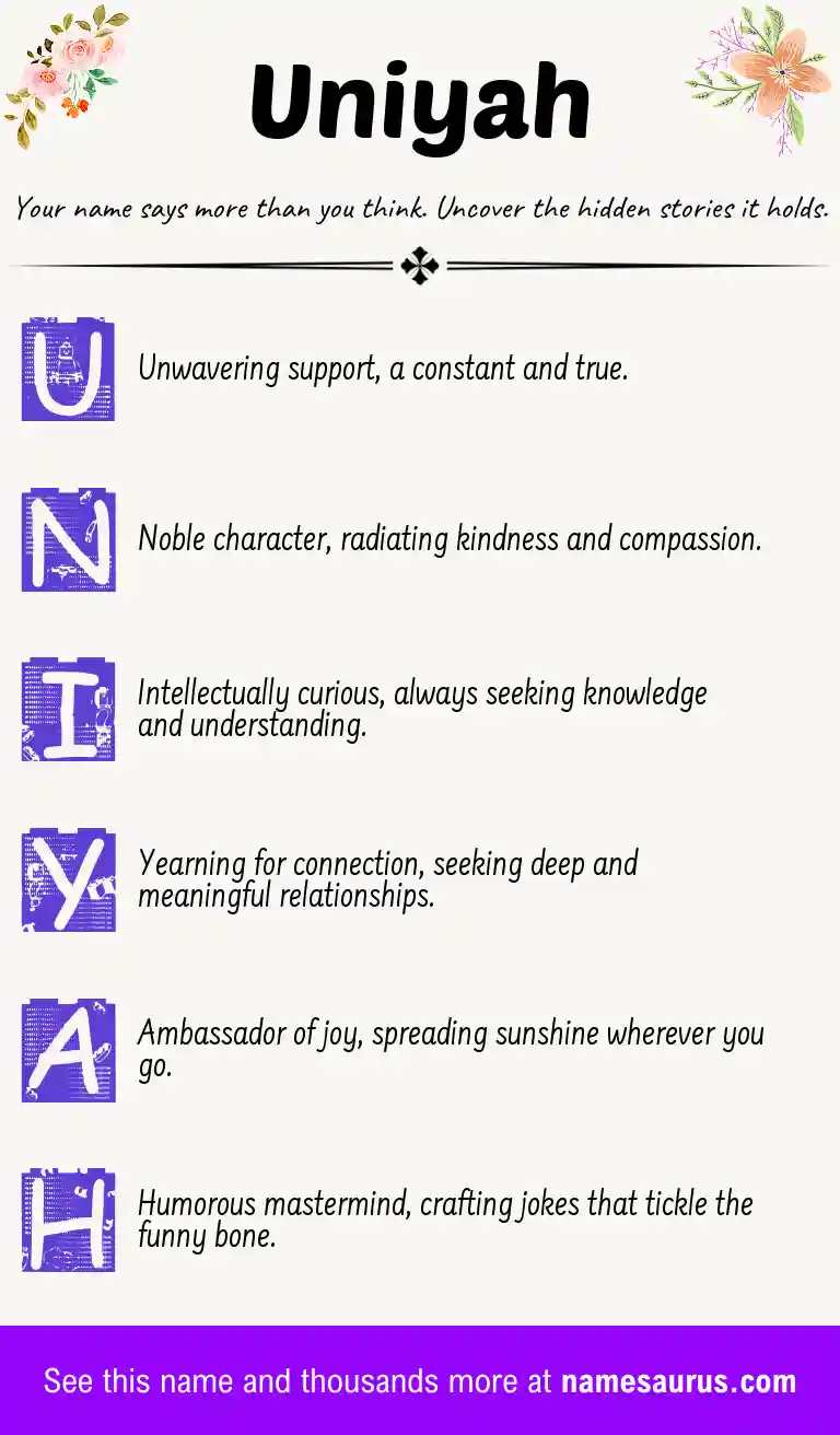Acrostic poem about Uniyah.